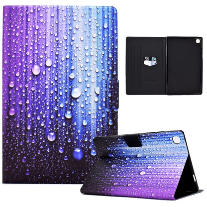 Purple-blue water droplet tablet case with kickstand; open view with black inner backing