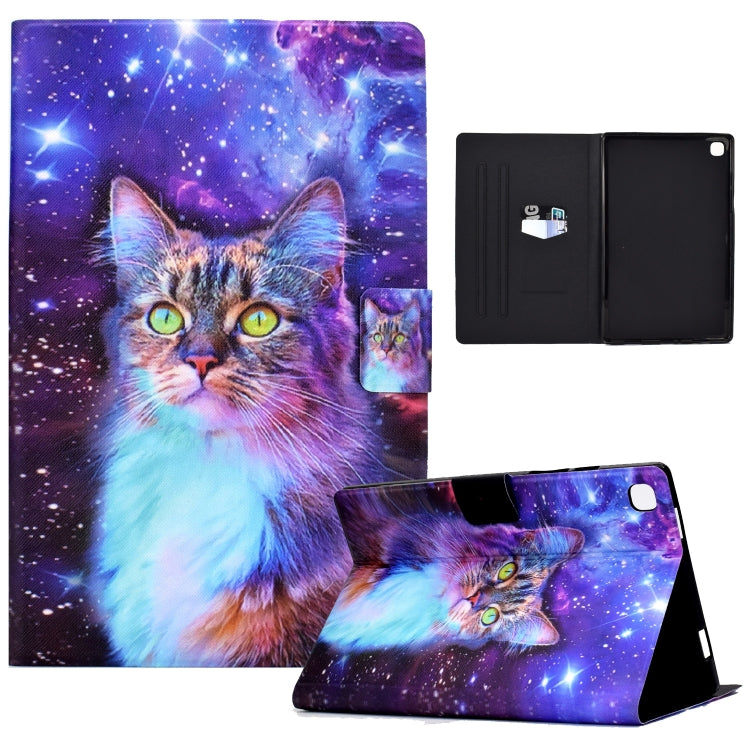 Galaxy cat folio tablet case with stand; starry cat artwork and black card slots