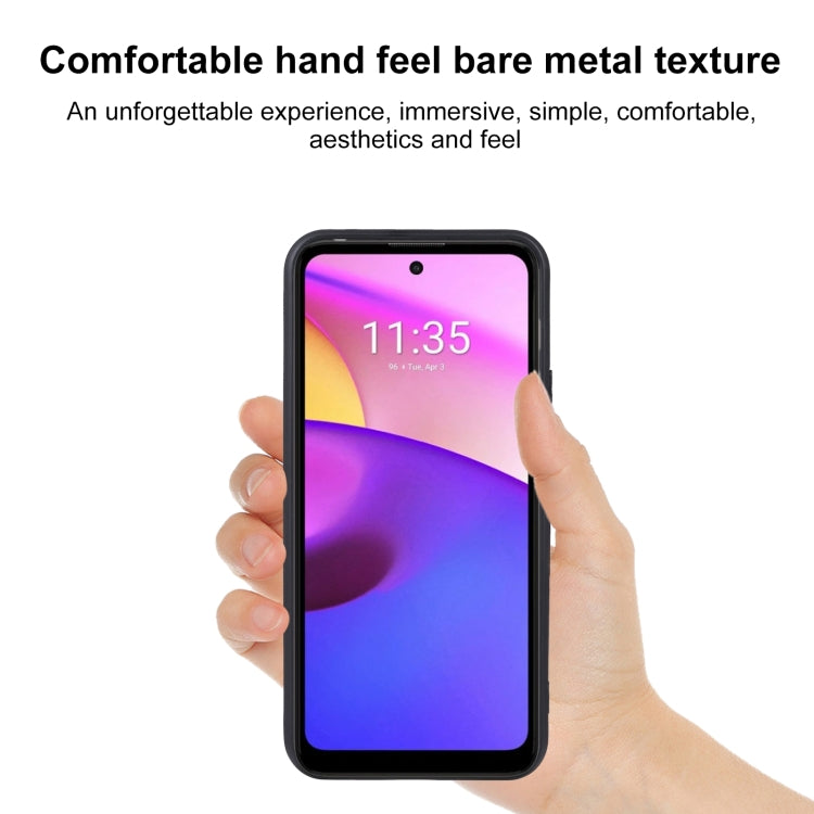 Black TPU phone case held in hand, showing camera and charging cutouts