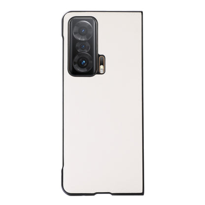 White phone case with black edge trim, triple-camera cutout and raised lip