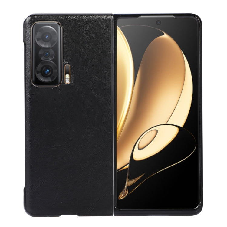 Black leather protective phone case with camera cutout and side opening