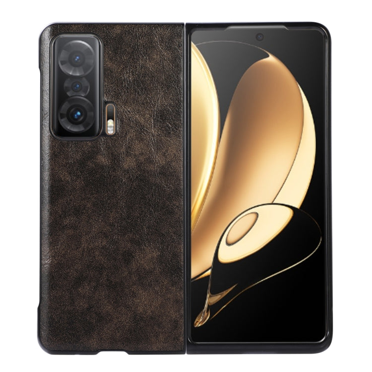 Brown leather protective phone case with camera cutout and textured finish