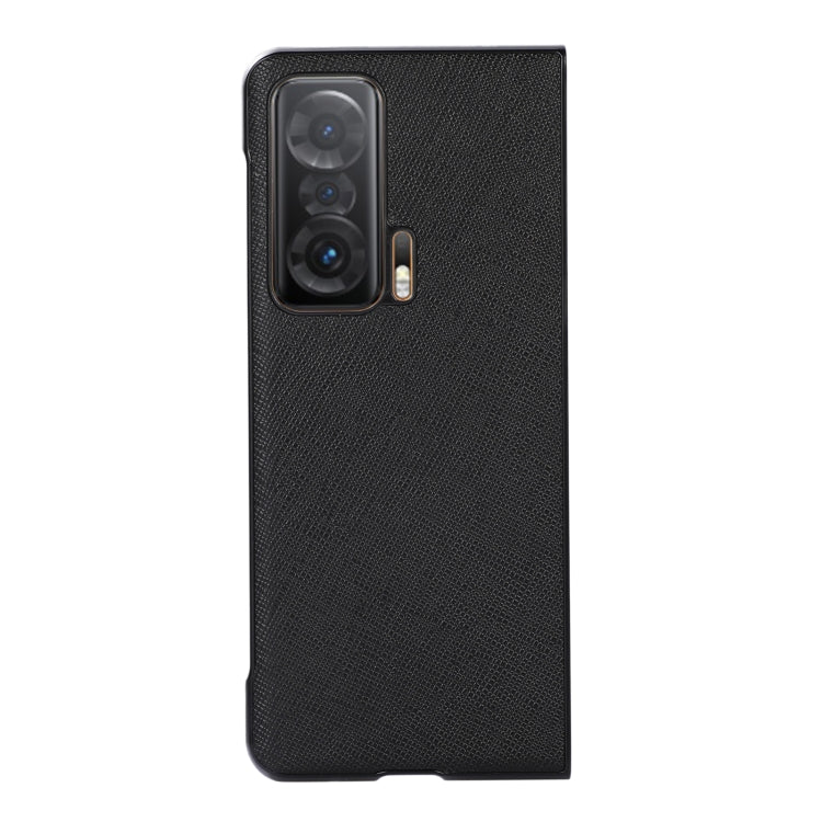 Black textured leather phone case back with camera and flash cutouts