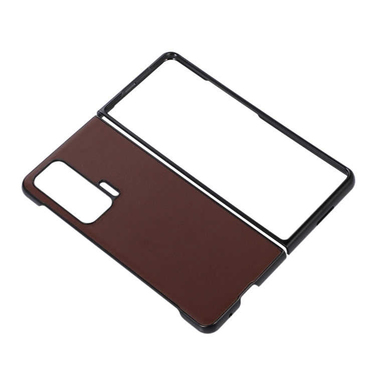 Brown genuine leather shockproof phone case with open front screen cover view