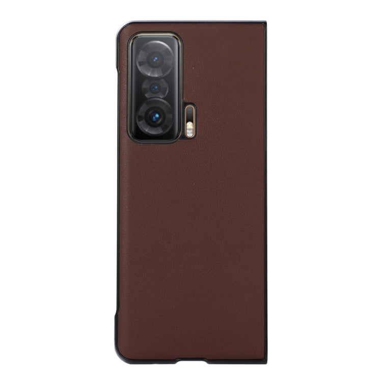 Brown genuine leather shockproof phone case back with triple camera cutout