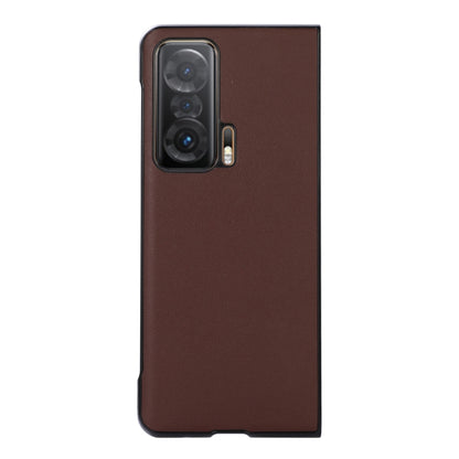 Brown genuine leather shockproof phone case back with triple camera cutout