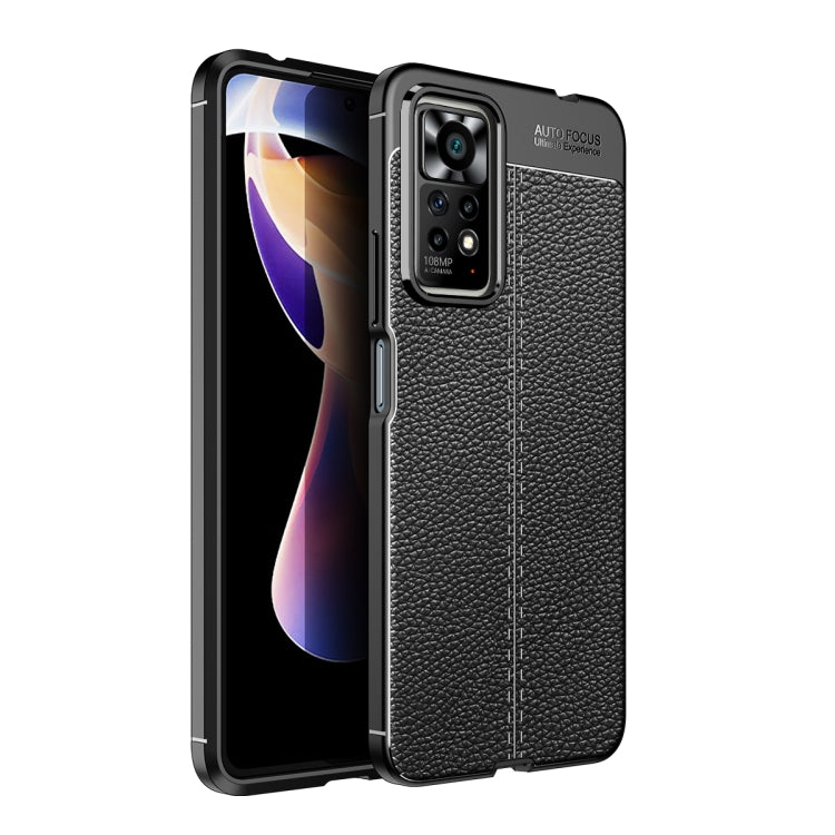 Black TPU phone case with litchi texture and protected camera island