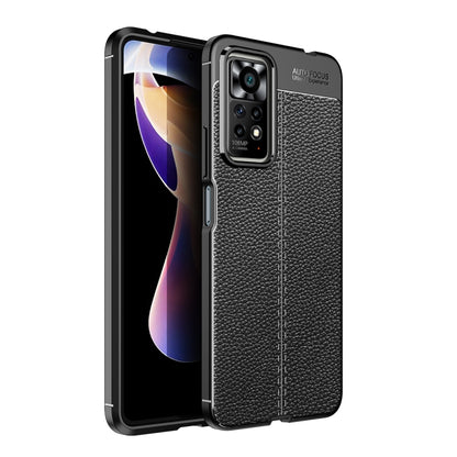 Black TPU phone case with litchi texture and protected camera island