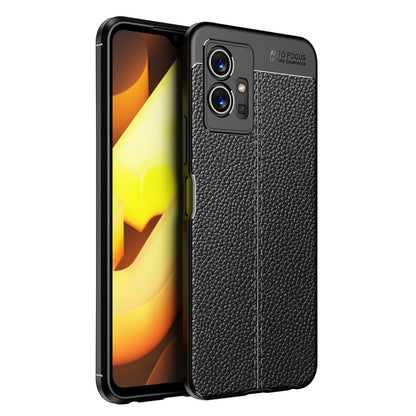 Black TPU phone case with litchi-texture grip and raised camera cutouts