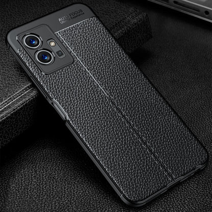 Black litchi-textured TPU phone case with precise side buttons and camera openings