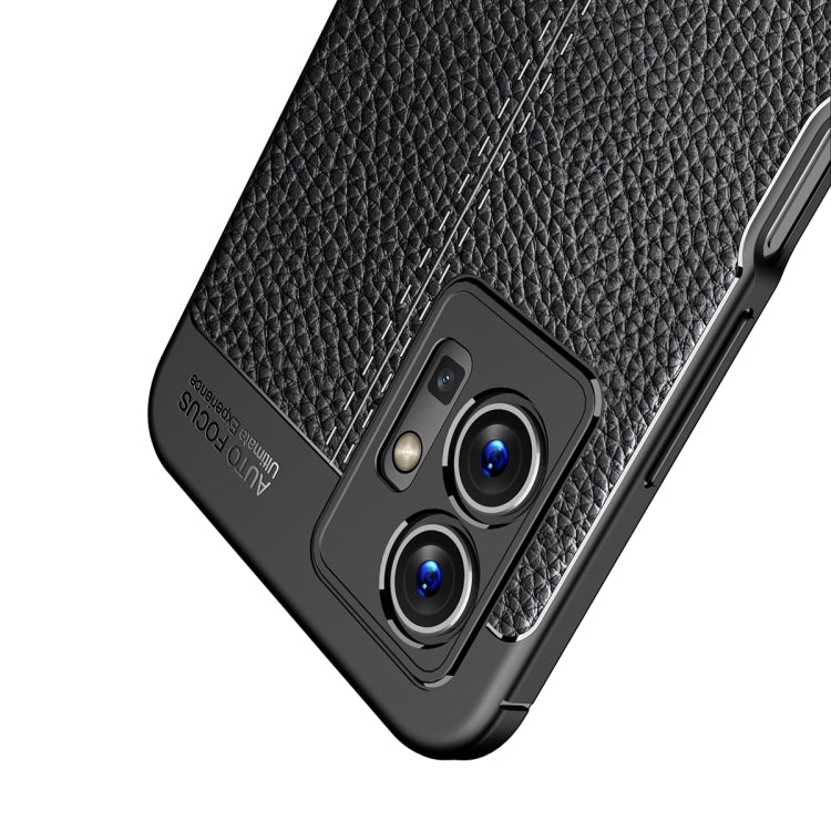 Black TPU phone case with litchi texture, dual camera lens cutouts, shockproof corners