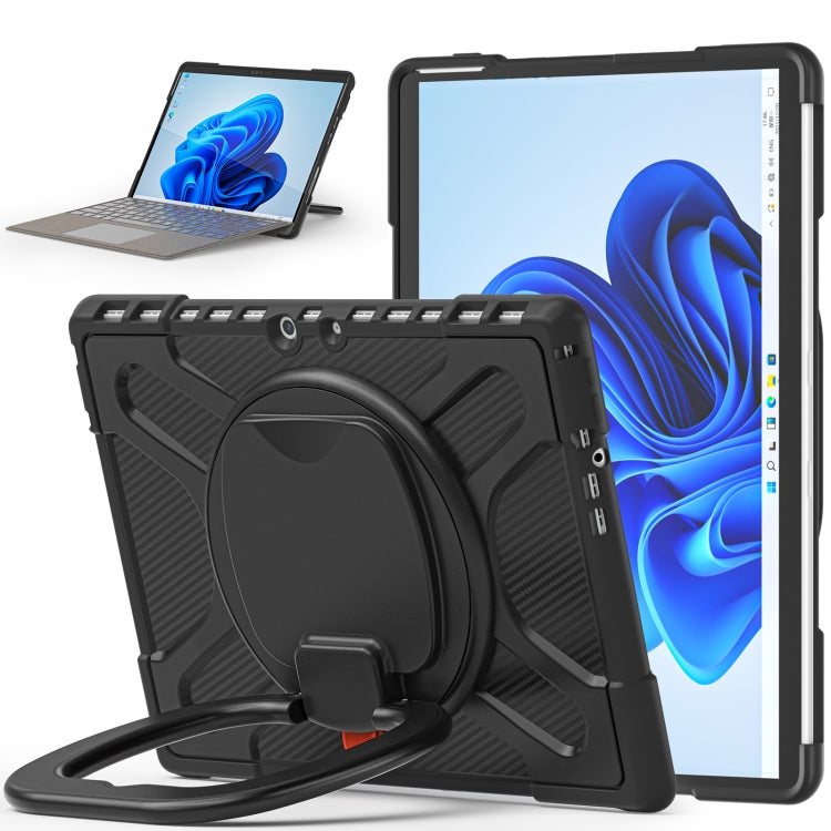 Black tablet case with stand, folding handle and protective ring grip