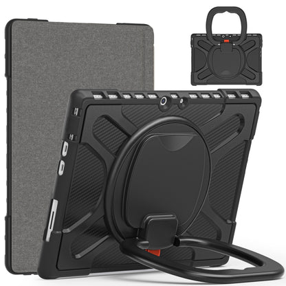 Black textured tablet case with front kickstand and built-in carry handle