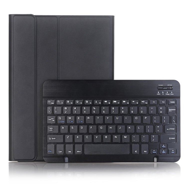 Black Bluetooth keyboard folio case for tablet, with full keyboard and cutouts on front