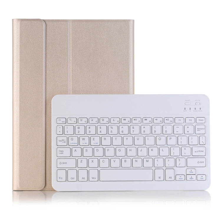 Beige folio case with built-in keyboard and tablet cover, open layout