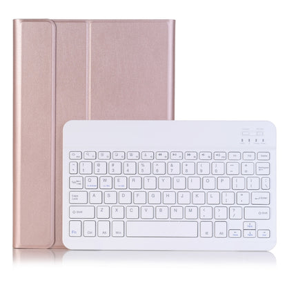 Rose gold leather-style Bluetooth keyboard tablet case with built-in QWERTY keys