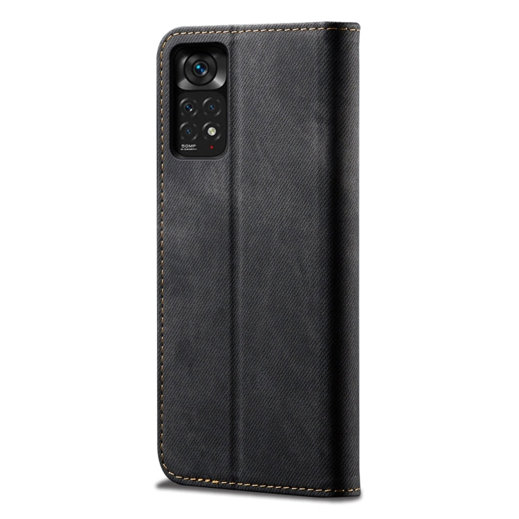 Denim texture flip leather phone case with camera cutout for Xiaomi Redmi Note 11S/11 (black)