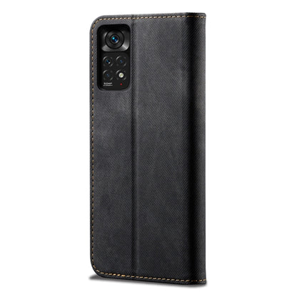 Denim texture flip leather phone case with camera cutout for Xiaomi Redmi Note 11S/11 (black)