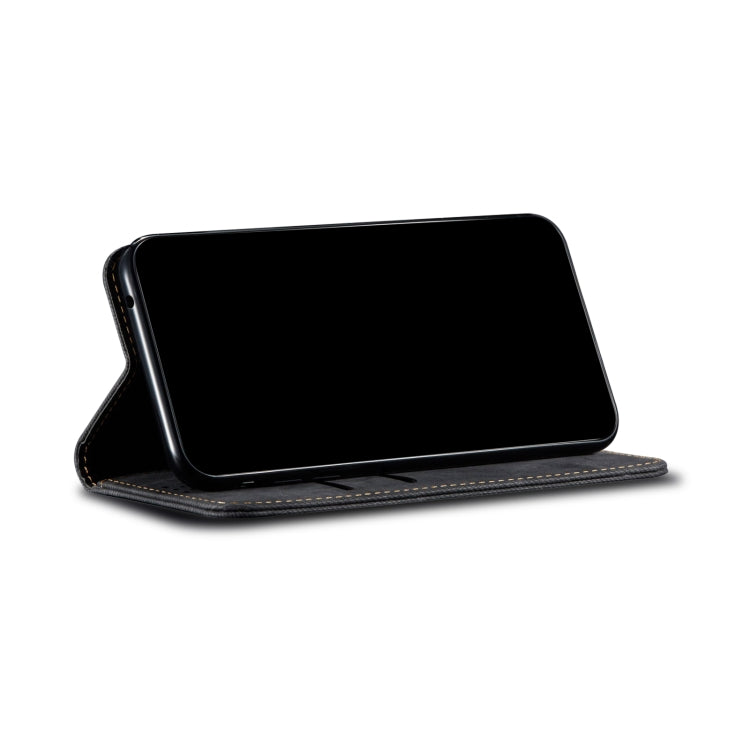 Denim texture flip leather phone case for Xiaomi Redmi Note 11S/11 (black) with stand view