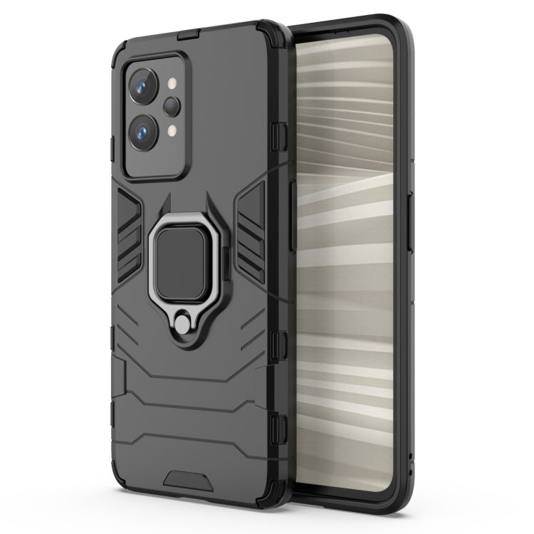 Shockproof black TPU phone case with ring holder and raised camera protection