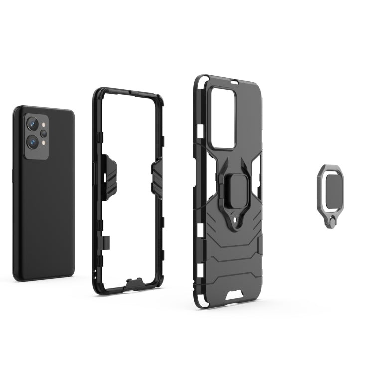 Shockproof dark TPU phone case with ring holder, open frame and cutouts
