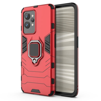 Shockproof red TPU phone case with ring holder, raised camera and side buttons