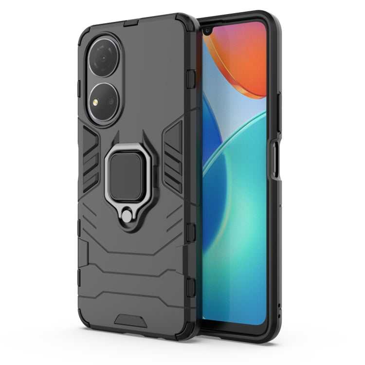 Shockproof black TPU phone case with ring holder and camera lens openings