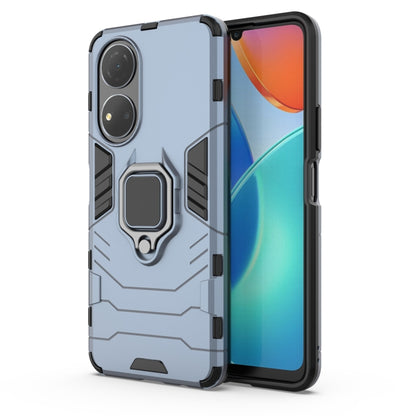 Shockproof phone case with ring holder, PC+TPU bumper, side buttons and screen on