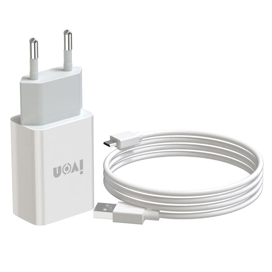 White USB travel charger with 1m USB to micro USB cable