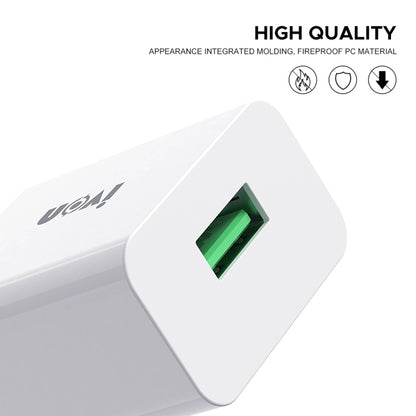 White USB charger side showing a green indicator-lit USB port opening