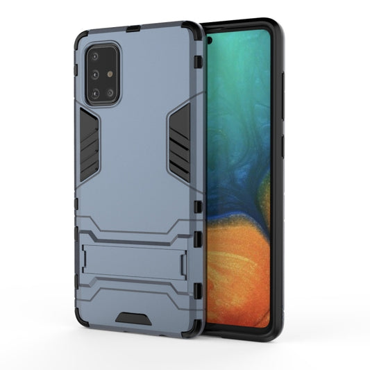 Navy blue shockproof phone case with TPU bumper and built-in holder tab