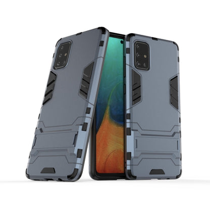 Blue shockproof phone case with TPU edges and raised geometric impact panels