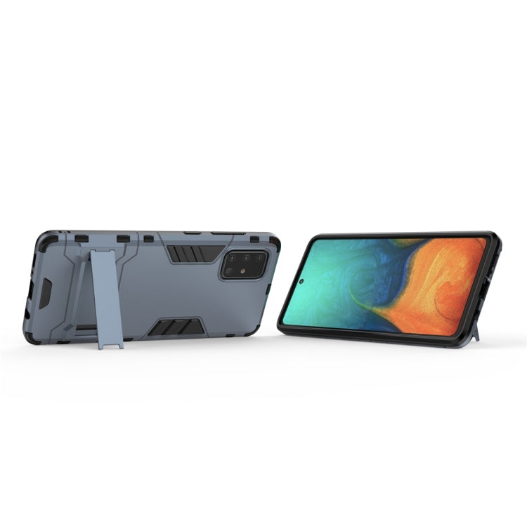 Light blue shockproof phone case with built-in holder kickstand and textured TPU grips
