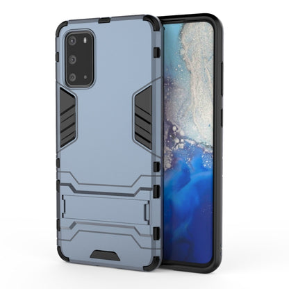 Rugged shockproof phone case, blue with raised textured armor pattern