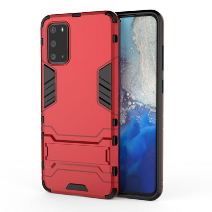 Rugged shockproof phone case, red with textured armor panels