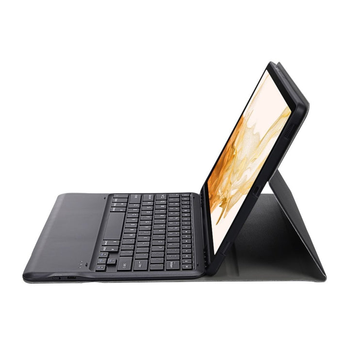 Gray tablet case with built-in Bluetooth keyboard and foldable stand