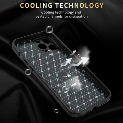 Black TPU phone case with textured back and internal cooling grid vents