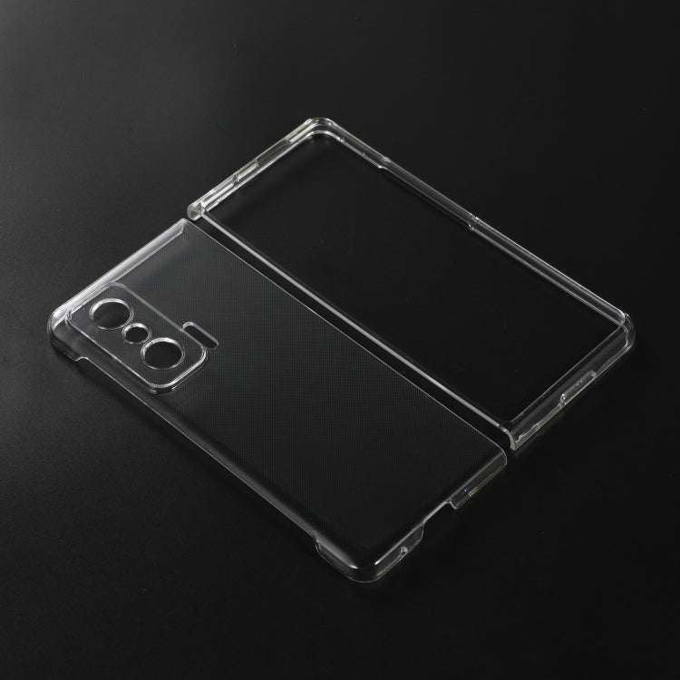 Transparent fold PC phone case, clear design with camera cutouts and open cover