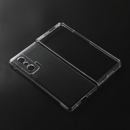 Transparent fold PC phone case, clear design with camera cutouts and open cover