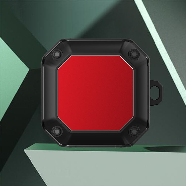 Mecha earphone protective case with hook, red octagonal hard shell for earbuds