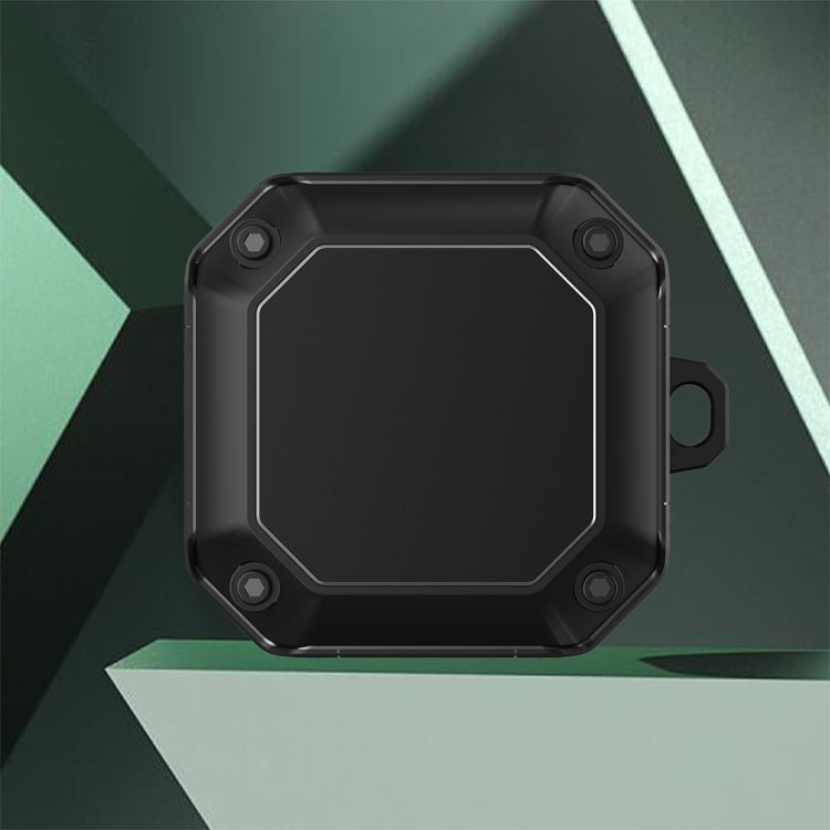 Black earphone protective case with hook, minimal front panel in dark finish