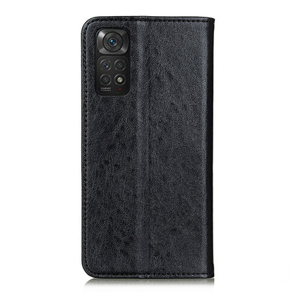 Magnetic textured leather phone case, black, back with camera cutouts and stitching