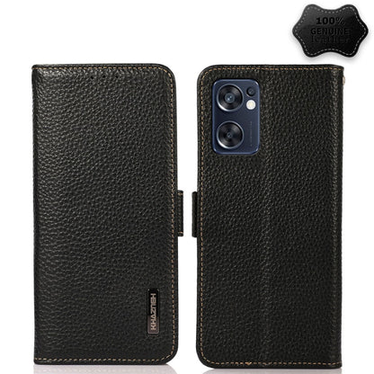 Genuine leather phone case with litchi texture, side magnetic closure, camera cutout (black)