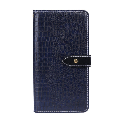 Dark blue crocodile-texture flip phone case with magnetic snap and card holder
