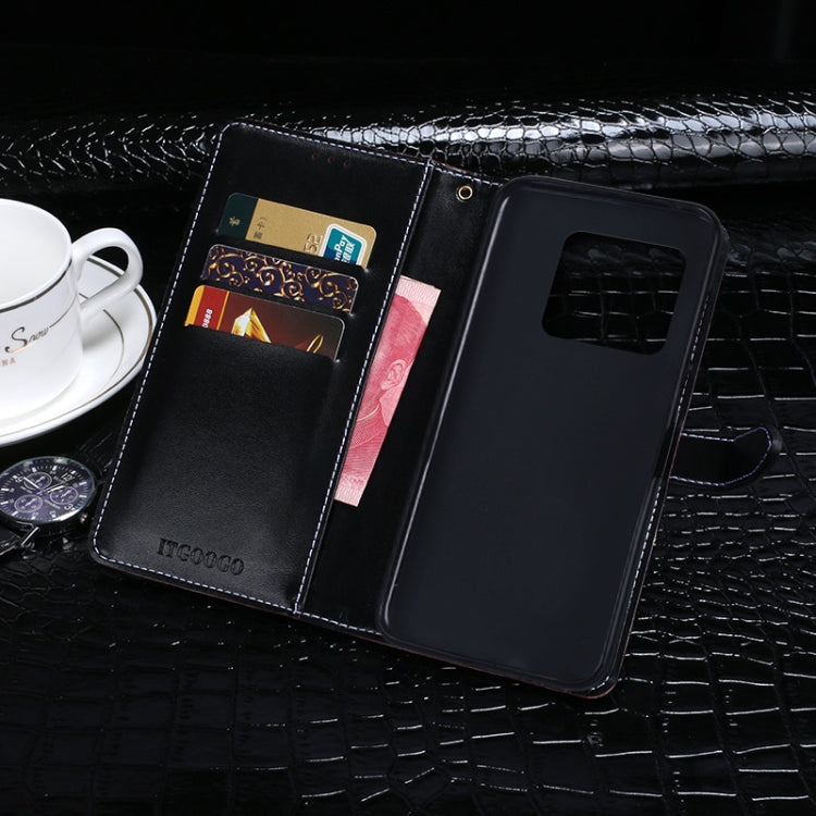 Black crocodile-texture flip phone case with card slots and magnetic clasp