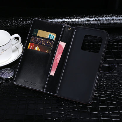 Black crocodile-texture flip phone case with card slots and magnetic clasp