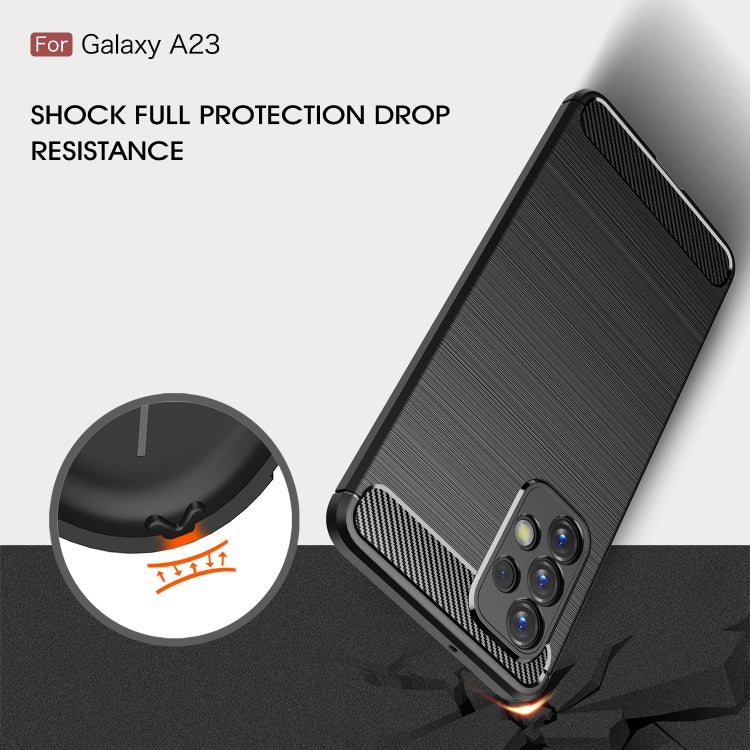 Black brushed carbon-fiber TPU phone case angled view with bumper corners and camera cutout