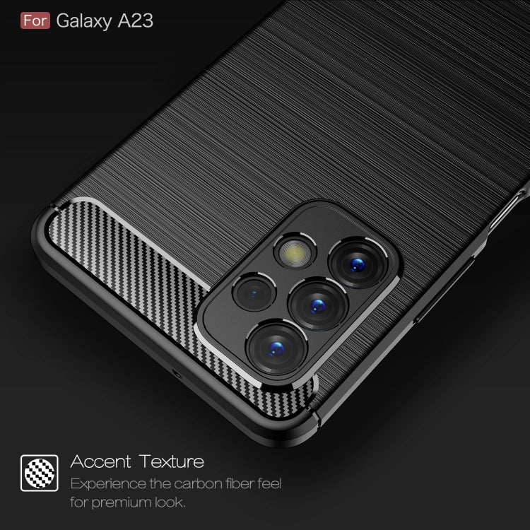 Black brushed carbon-fiber TPU phone case close-up with camera module and side accent texture