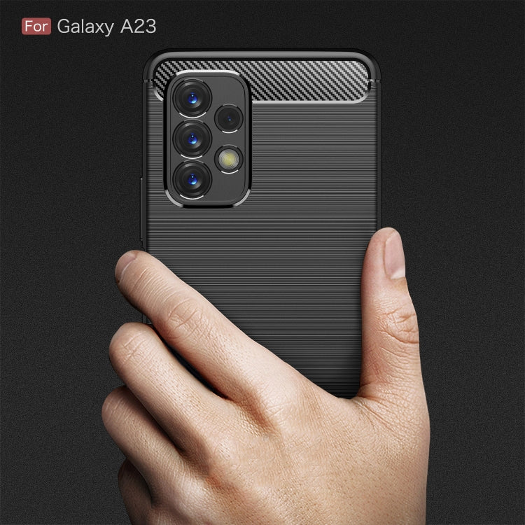 Black brushed carbon-fiber TPU phone case on back with hand grip and camera cutouts