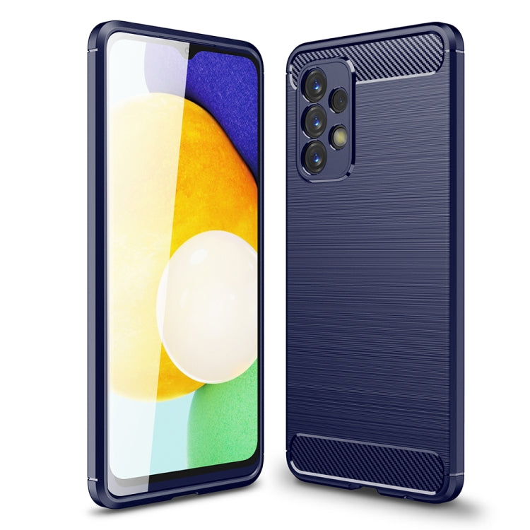 Blue brushed carbon-fiber TPU phone case with camera cutouts and raised corner protection